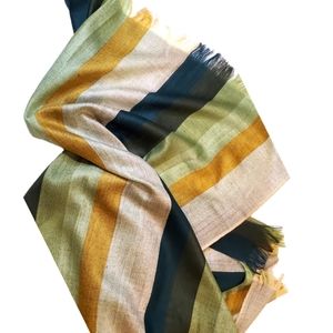 Emerald City Green and Yellow Subdued Tone Multicolored Striped Handwoven Scarf